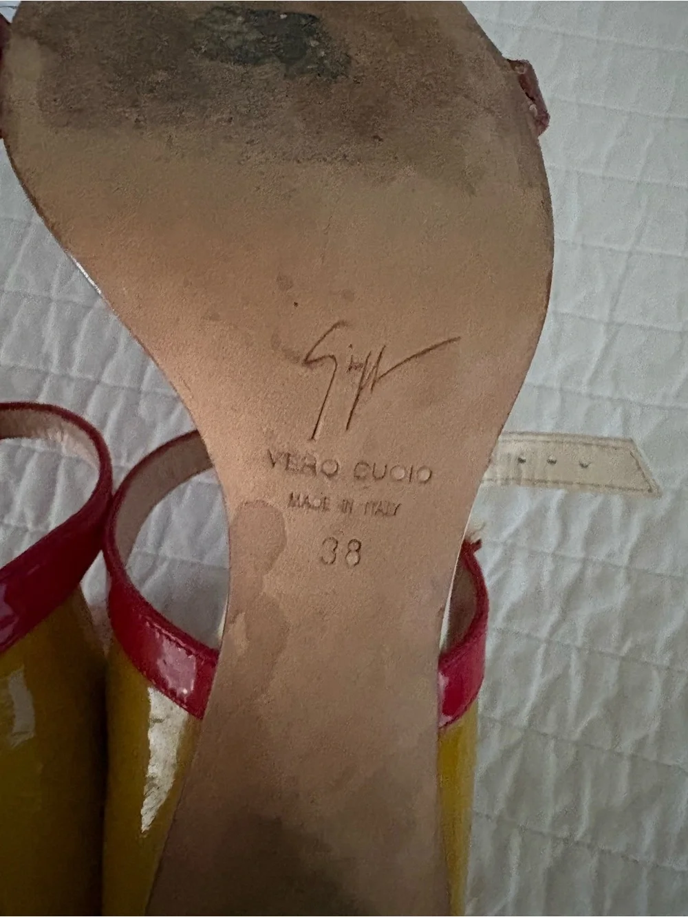 Giuseppe Zanotti Red and Yellow Leather Strappy Sandals Y2K Size 7.5